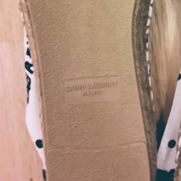 Nwt. Saint Laurent signature espadrilles cream and black pokadots W/Box - Picture 5 of 13